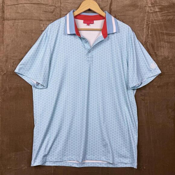 Other - Redvanly Polo Shirt Men Size XL Blue Hex Pattern Golf Top Red Collar Leaf Logo